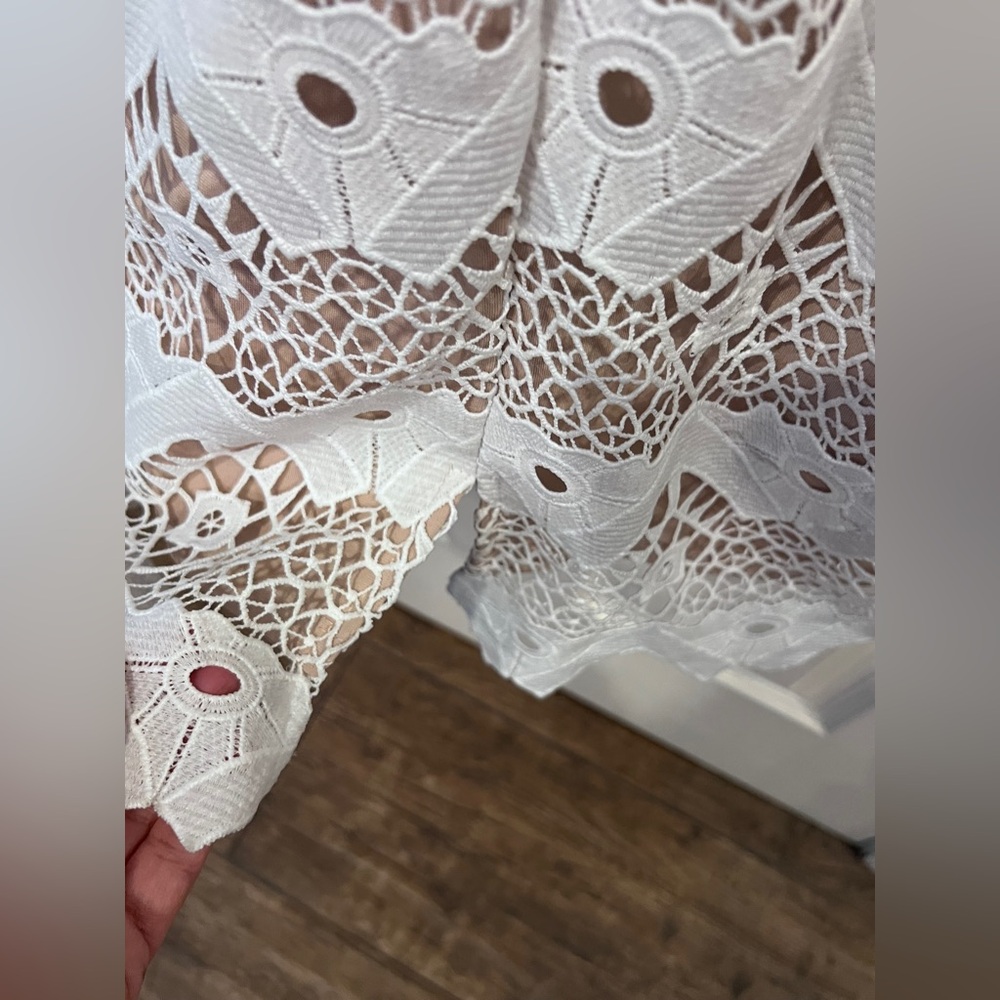 Lulus white and tan style lace overlay bodycon dress coquette fairy wedding - Picture 10 of 15